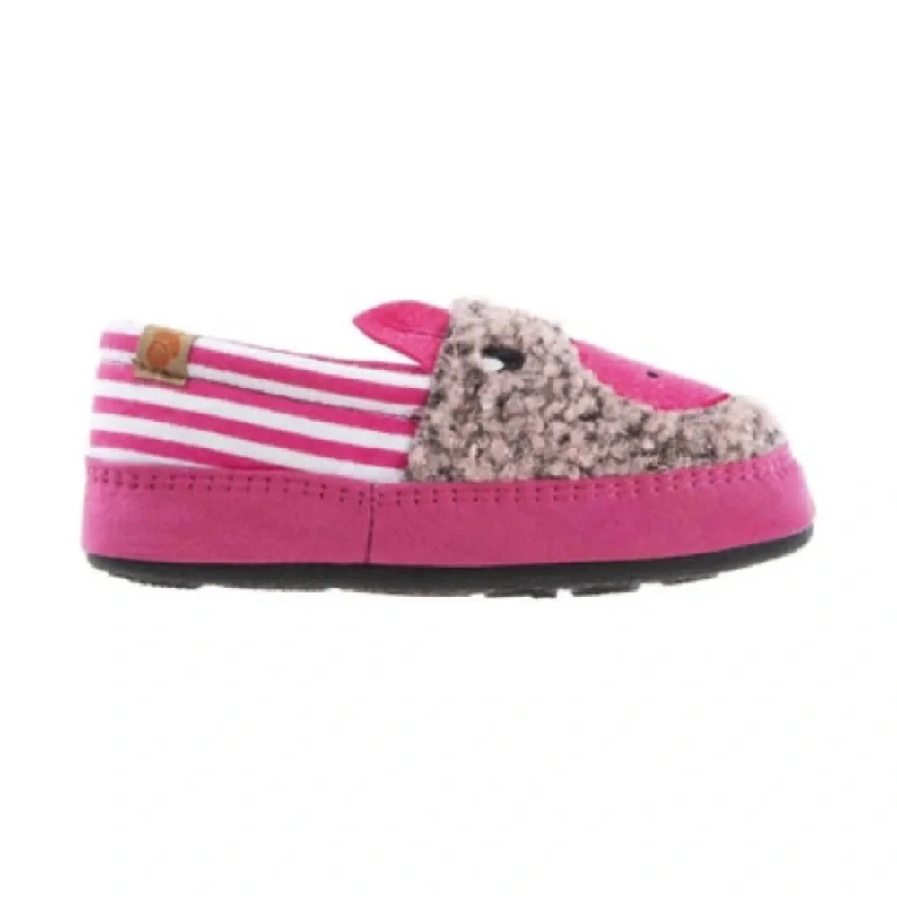 ACORN KIDS CRITTER NOVELTY MOC SLIPPERS IN PINK PIG 3-4